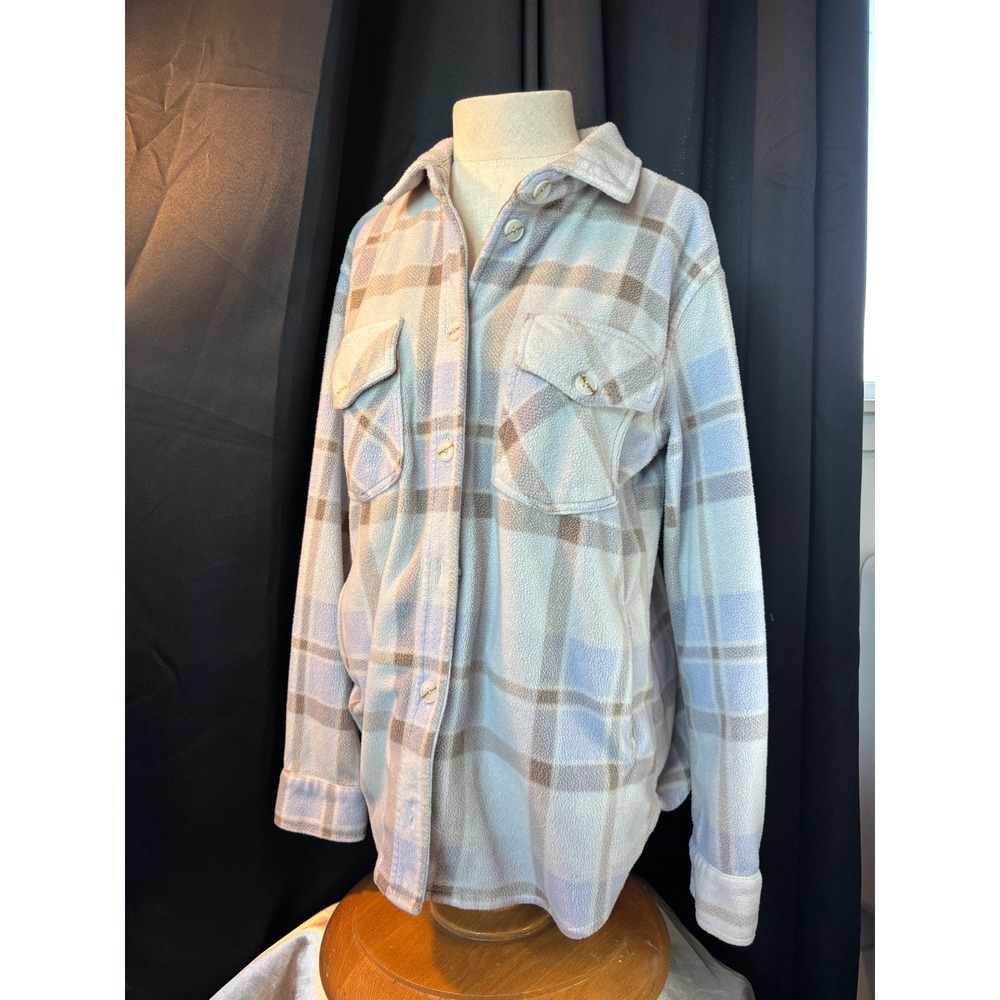 Plaid Fleece Shacket Light Purple Lavender Button Front Shirt Jacket Medium